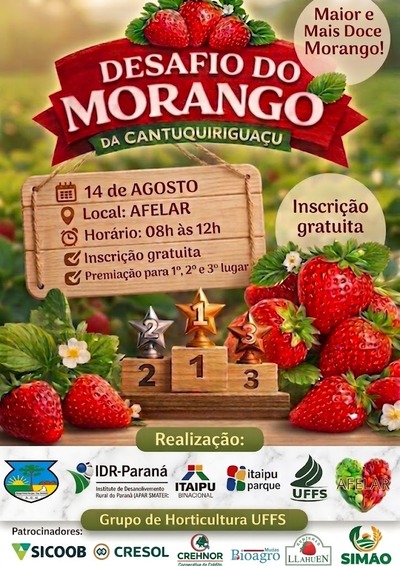 Desafio do Morango da Cantuquiriguaçu abre inscrições gratuitas para produtores da região